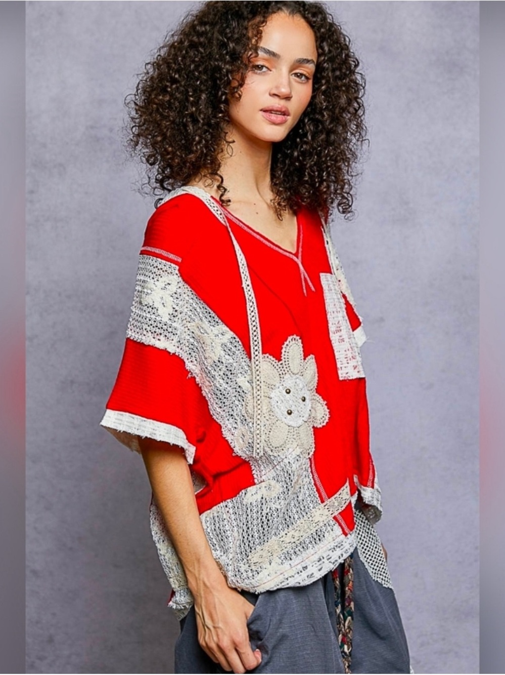 POL Floral Crochet Hooded Tee - Picture 4 of 8